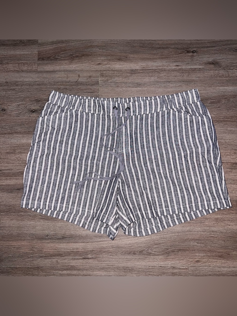 Lane Bryant Gray & White Striped Drawstring Shorts
